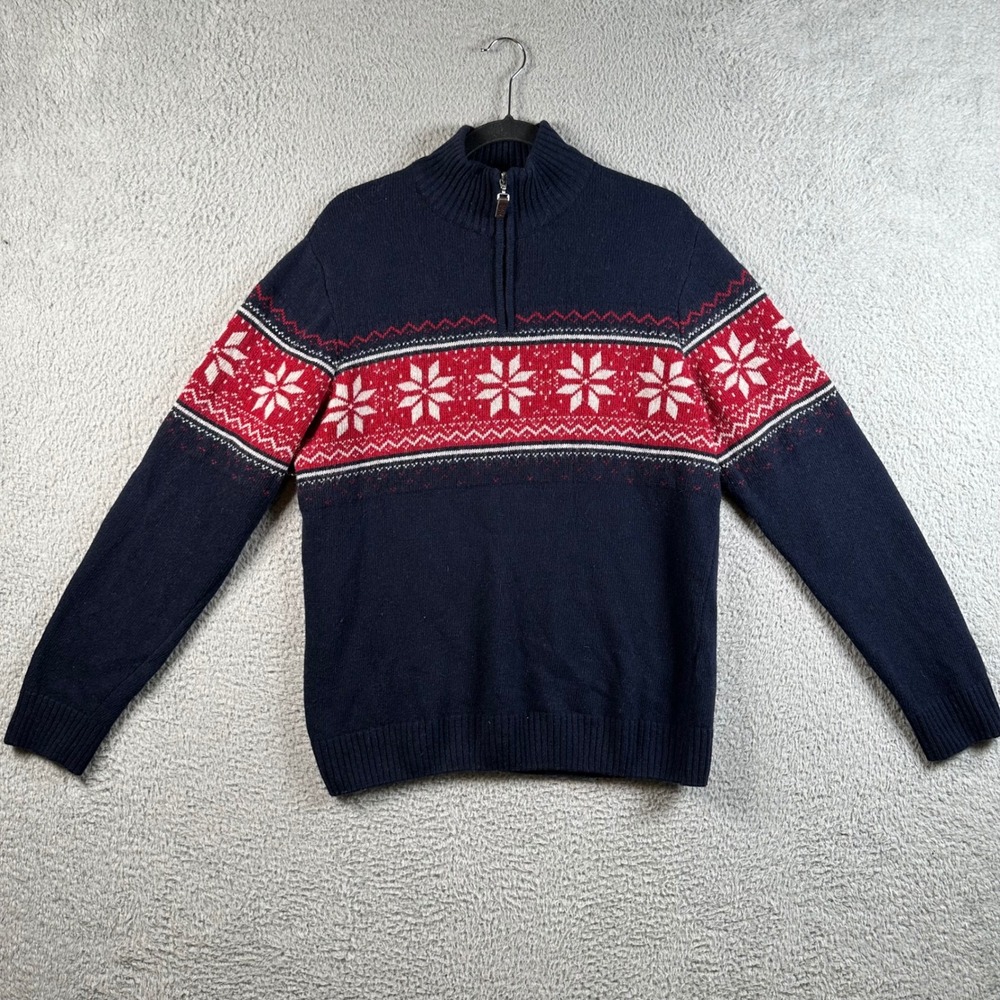 Daniele Blasi Fair Isle 1/4 Zip Sweater Mens L Wool Blend Nordic Snowflake Italy